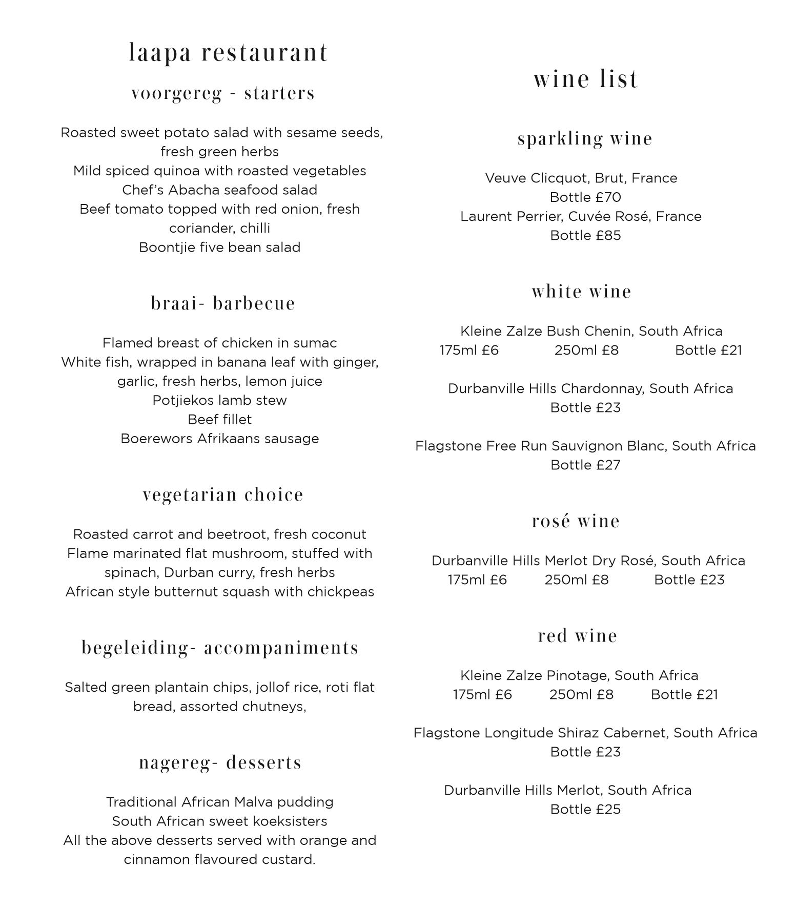 Port Lympne Sample Menu
