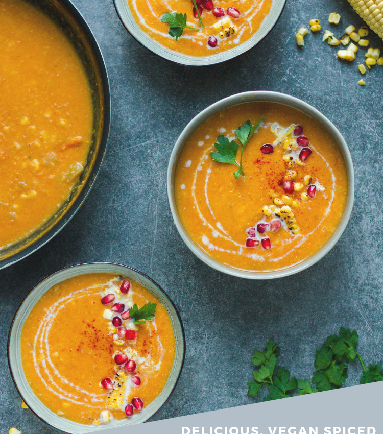 vegan spiced butternut squash sweetcorn s with coconut milkoup