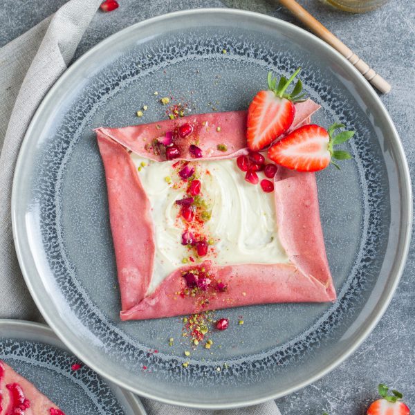 pink vegan pancake crepe recipe