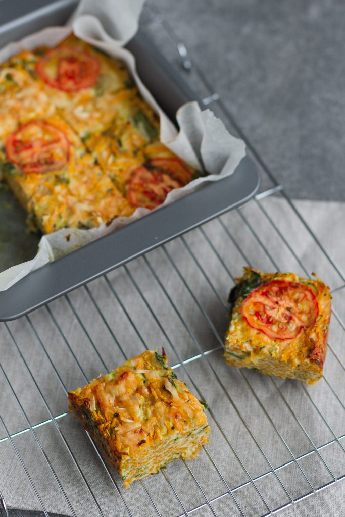 healthy egg breakfast bake with courgette, spinach and sweet potato