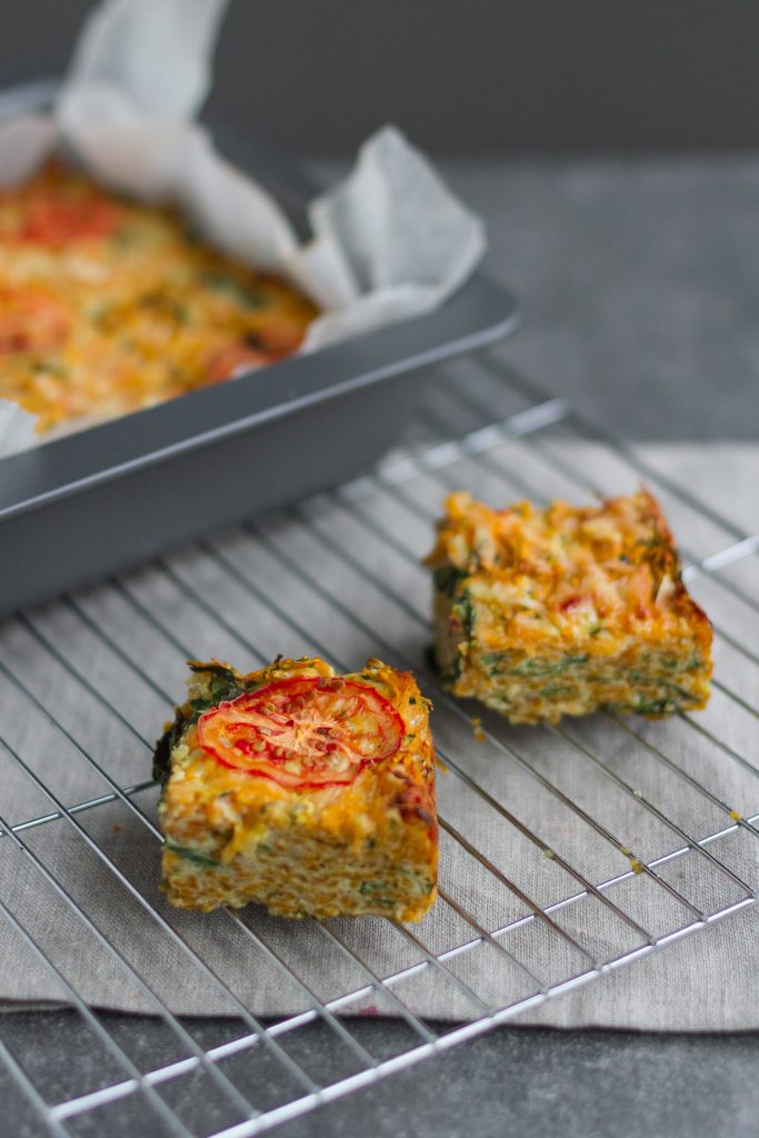 healthy egg breakfast bake with courgette, spinach and sweet potato