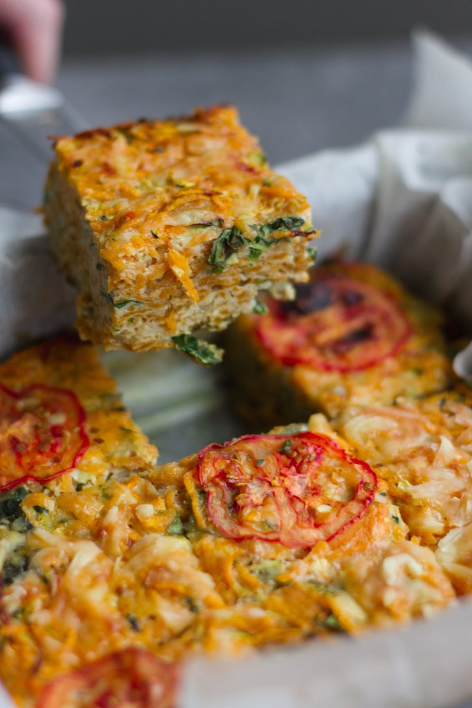 courgette, spinach and sweet potato egg casserole squares