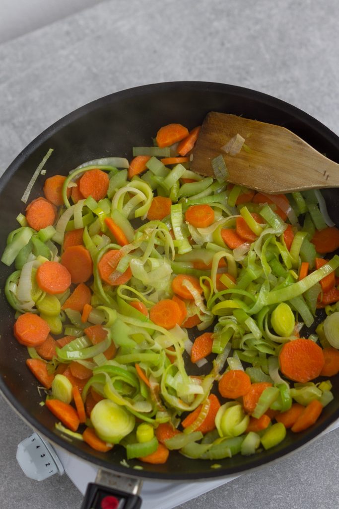 chopped carrots, leek and celery in a large pan